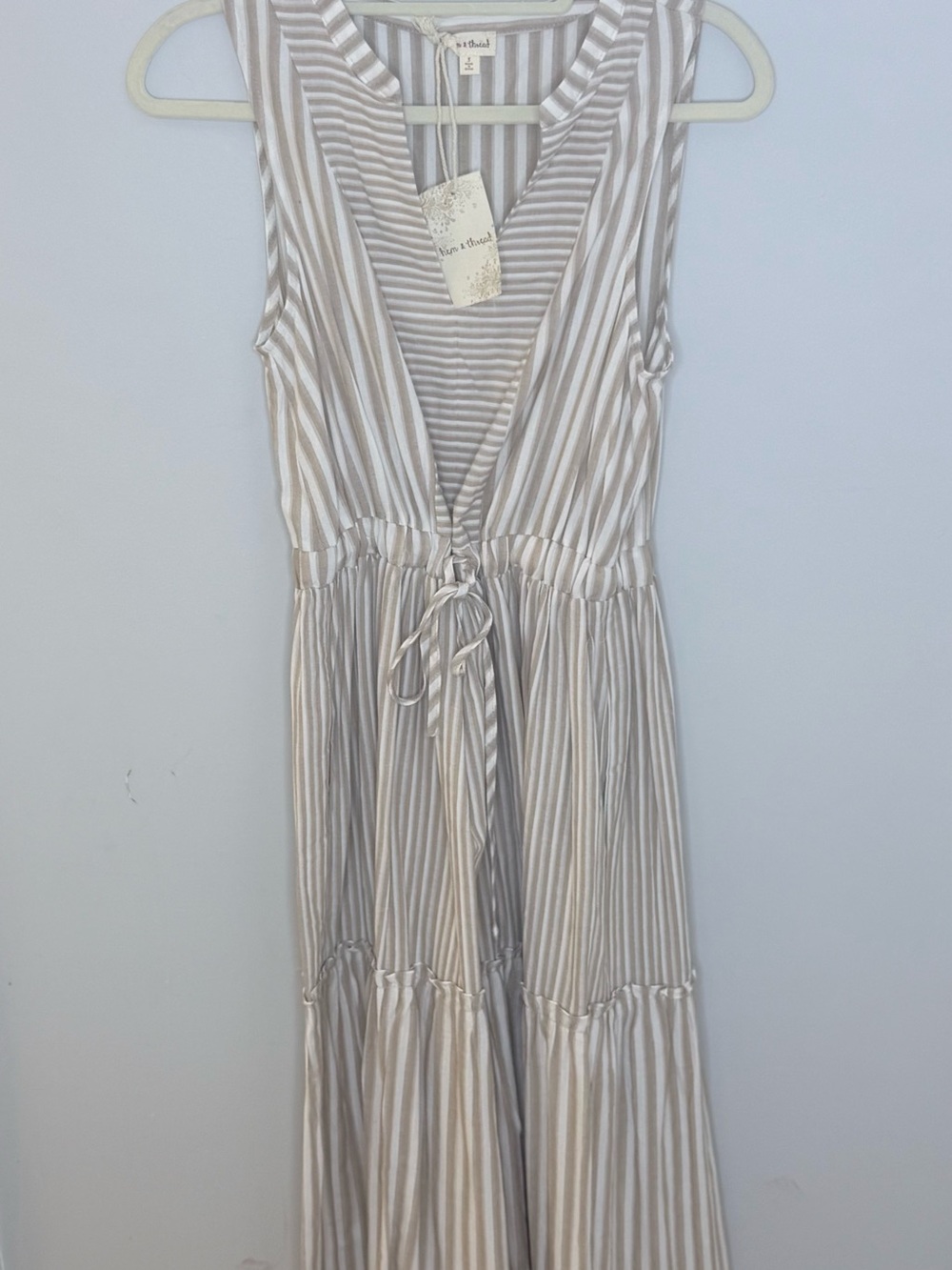 Hem‎ & Thread Cream and White Striped Sleeveless Tiered Maxi Dress - Picture 2 of 3